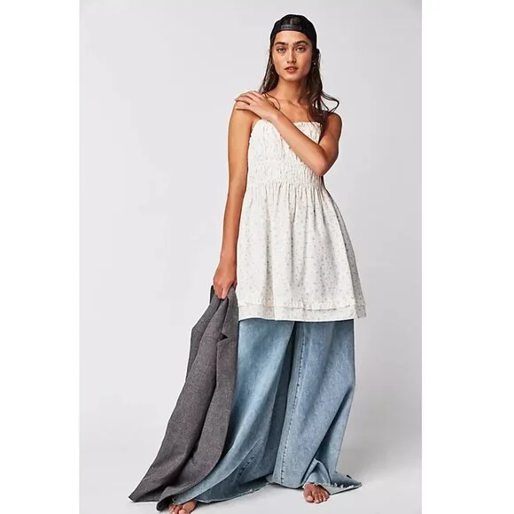 NEW Free People Gabby Mini Dress Ivory Sweetheart Ruched Cherries Cherry Print - Picture 2 of 5